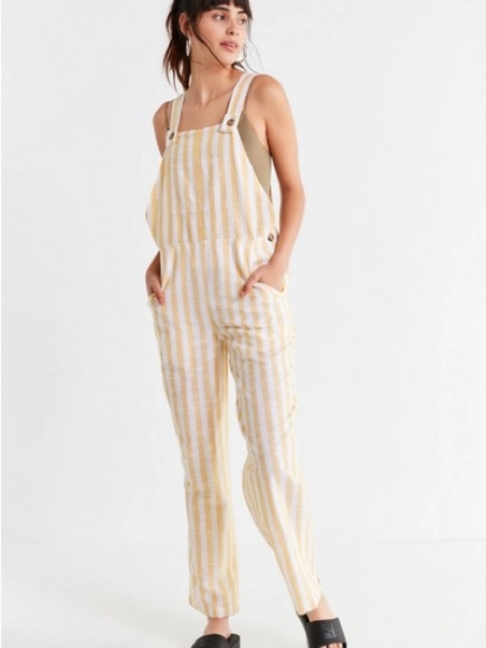 Urban Outfitters 100% Cotton Striped Yellow Linen-Blend Overalls for Women